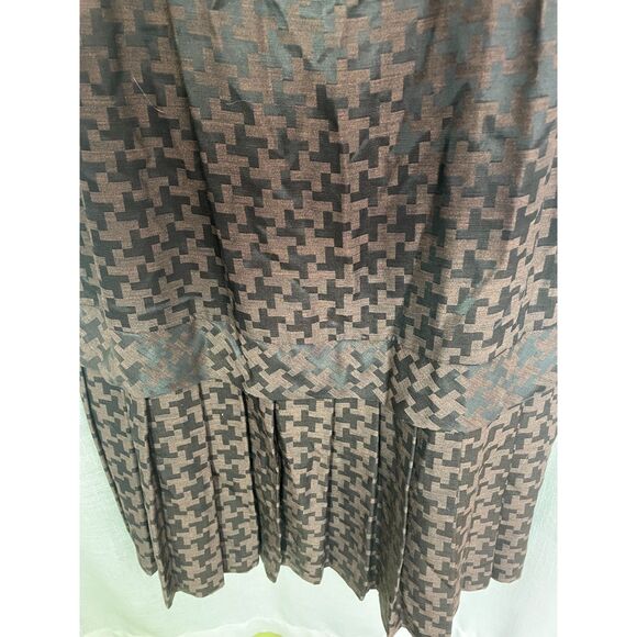 Vintage Brown and Black Herringbone Dress Fitted with Pleated Hem 50s size S-M - Picture 5 of 7